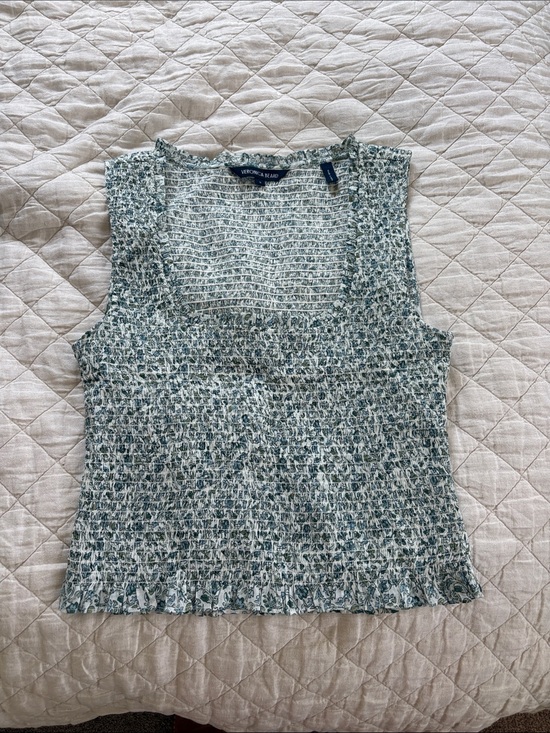 Veronica Beard Tops - Veronica Beard Teal and White Floral Smocked Sleeveless Camisole
